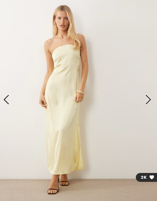 Pieces bandeau maxi satin dress in pale banana