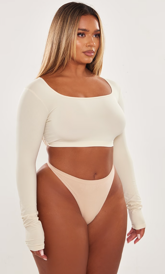 Shape Stone Stretch Seamless Scoop Neck Long Sleeve Crop Top