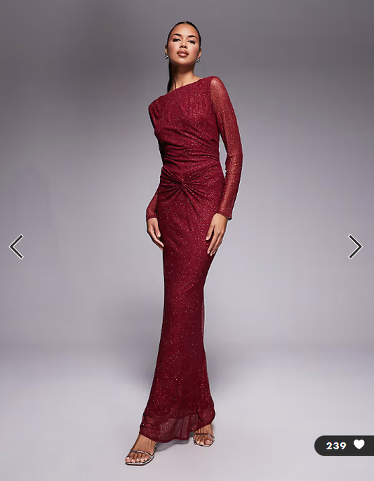 Jaded Rose hotfix slinky maxi dress with knot detail in burgundy