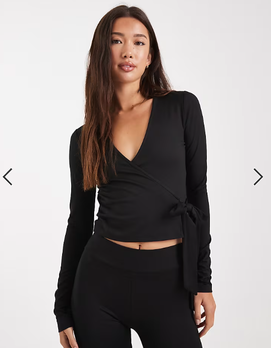 Miss Selfridge sculpted wrap top in black