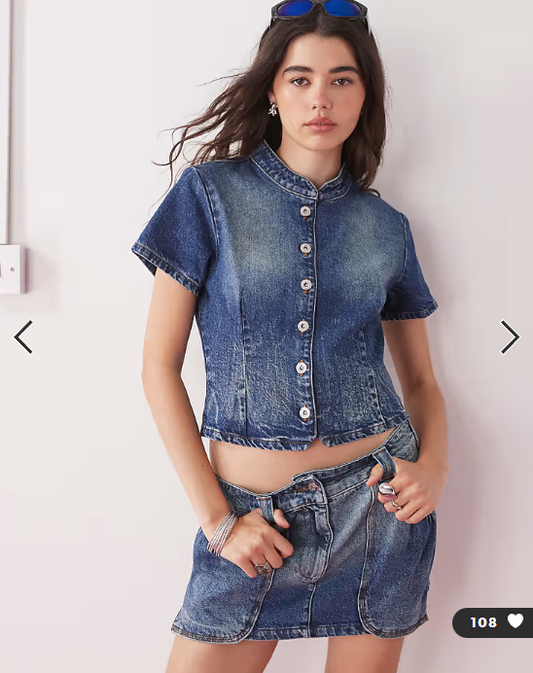 COLLUSION festival denim button through shirt co ord in vintage wash