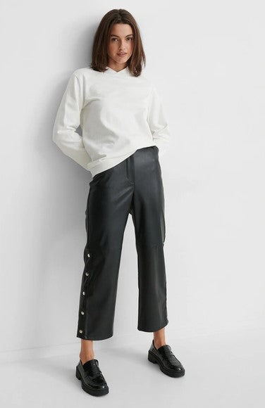 Button Detail Pu Pants Black