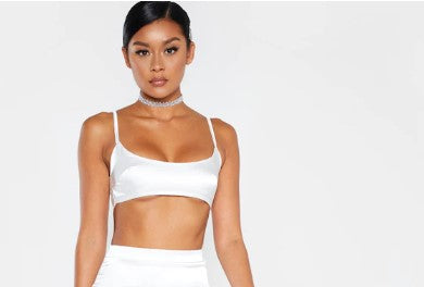 White Satin Scoop Neck Crop Top