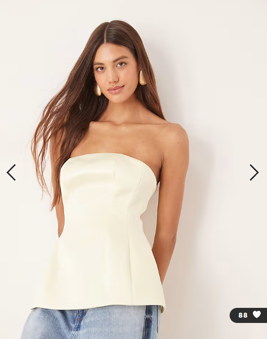 ASOS DESIGN Premium structured satin peplum hem bandeau top in buttermilk