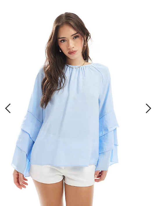 ASOS DESIGN top with flare sleeve in soft touch fabric in blue