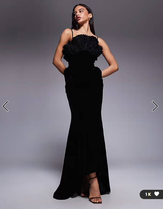 ASOS DESIGN Premium velvet maxi dress with textured fan detail bodice in black