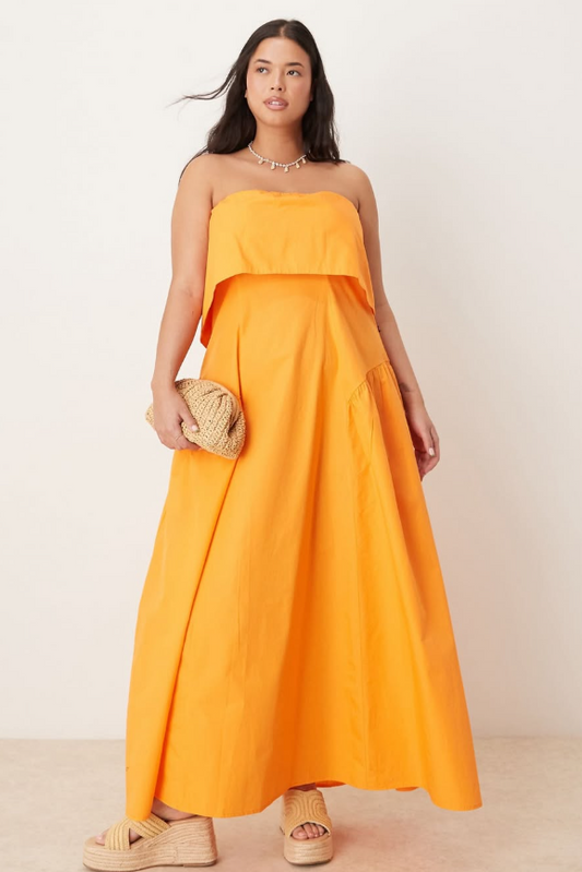 Asos - curve fold over bandeau midi dress in orange