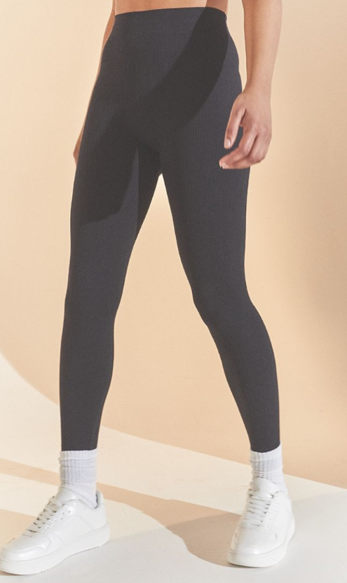 Plt - Black Structured Contour Ribbed Leggings