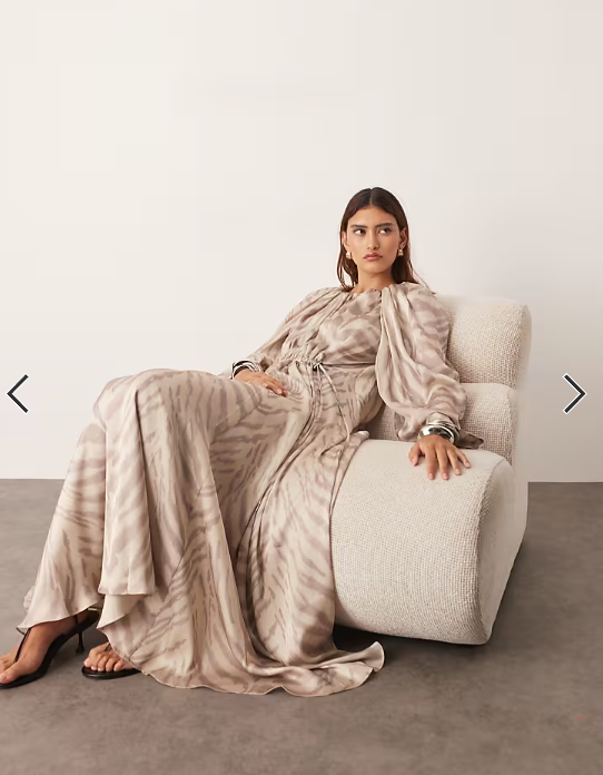 ARRANGE drawstring detail volume trapeze maxi dress in tiger print