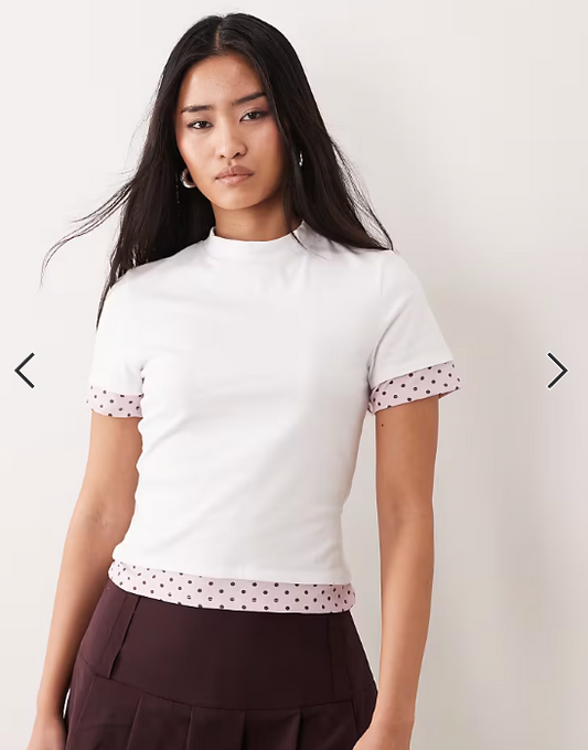 ASOS DESIGN short sleeve double layer polka dot top in white