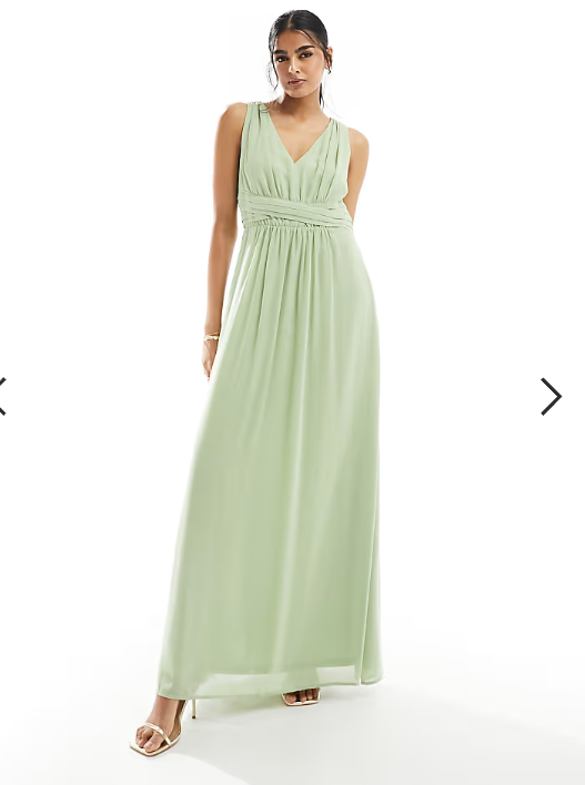 Vila Bridesmaid wrap waist detail maxi dress with pleat front in sage green