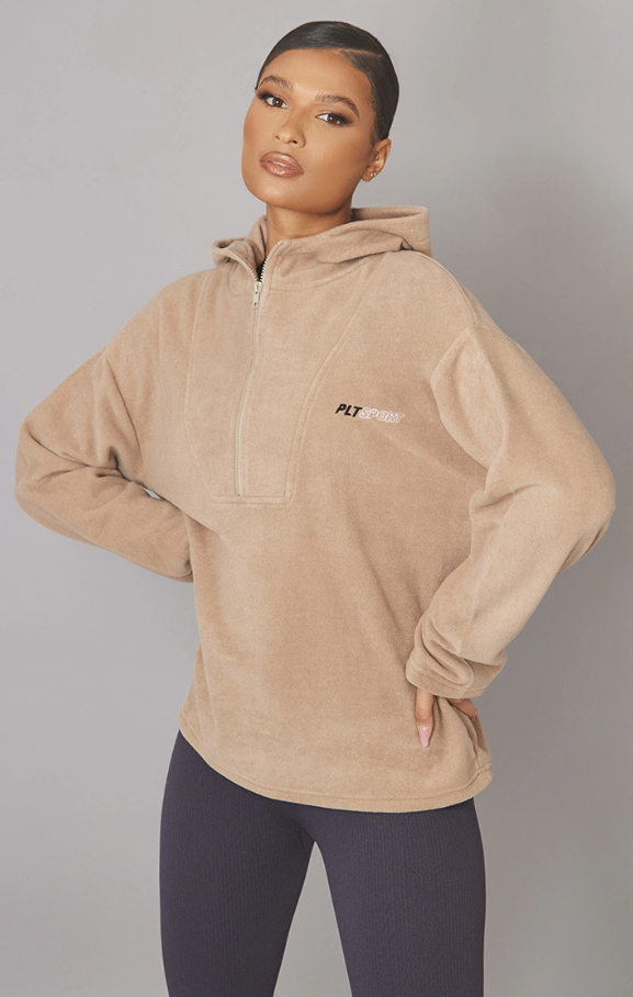 Taupe Half Zip Hooded Fleece