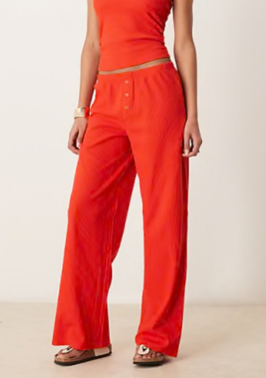 Asos - wide leg waffle trouser in red
