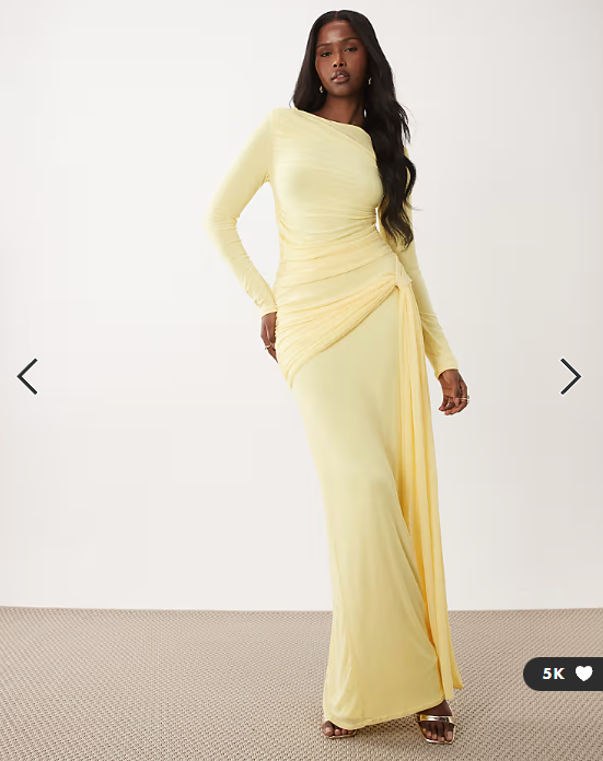 ASOS DESIGN mesh long sleeve maxi dress in lemon