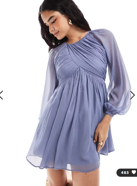 ASOS DESIGN raglan sleeve wafty mini dress with open back in dusky blue