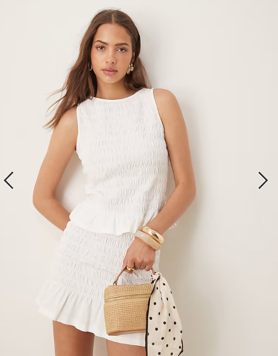 ASOS DESIGN co-ord shirred frill hem top in white