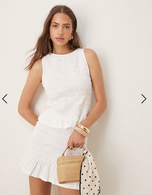 ASOS DESIGN co-ord shirred frill hem top in white