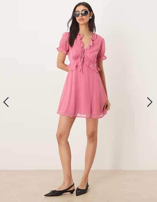 Wednesday's Girl short sleeve floaty ruffle dress in dusty pink