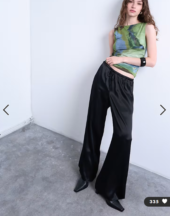 Topshop satin tie waist wide leg pant in black