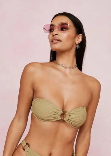 NastyGal Bandeau O Ring Crinkle Bikini Top