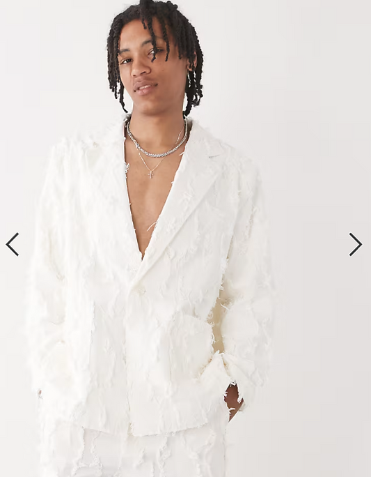 Reclaimed Vintage Limited Edition oversized suit jacket in cream with fraying