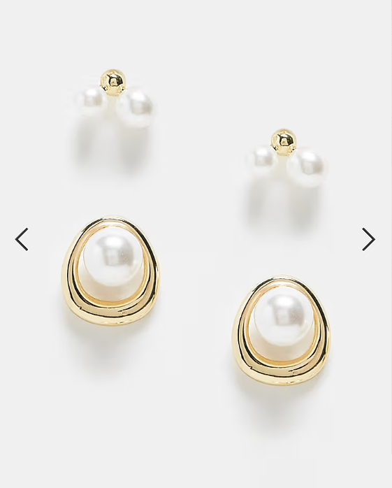 Pieces drop pearl and stud 2 pack earrings in gold