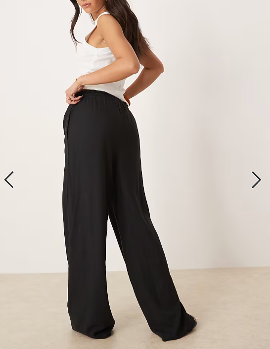 Mango linen mix drawstring straight trouser in black