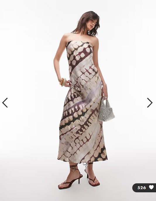 Topshop satin bandeau slip maxi dress in abstract animal print