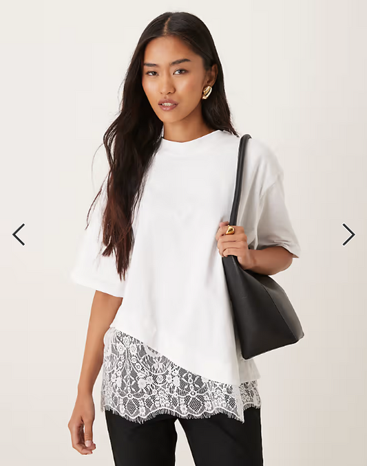 ASOS DESIGN short sleeve t-shirt with lace hem in white