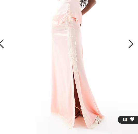 Miss Selfridge satin and lace maxi skirt co-ord in pink