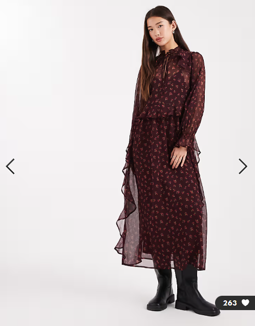 Wednesday's Girl high neck floaty midaxi dress in floral plum print