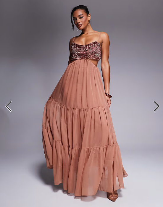 Asos Design Beaded Embellished Bust Maxi Dress