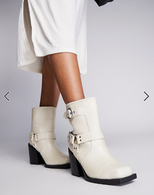 Public Desire Wide Fit Freak heeled ankle biker boot in cream