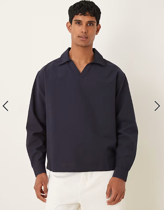 ASOS DESIGN oversized textured shirt with open collar in navy