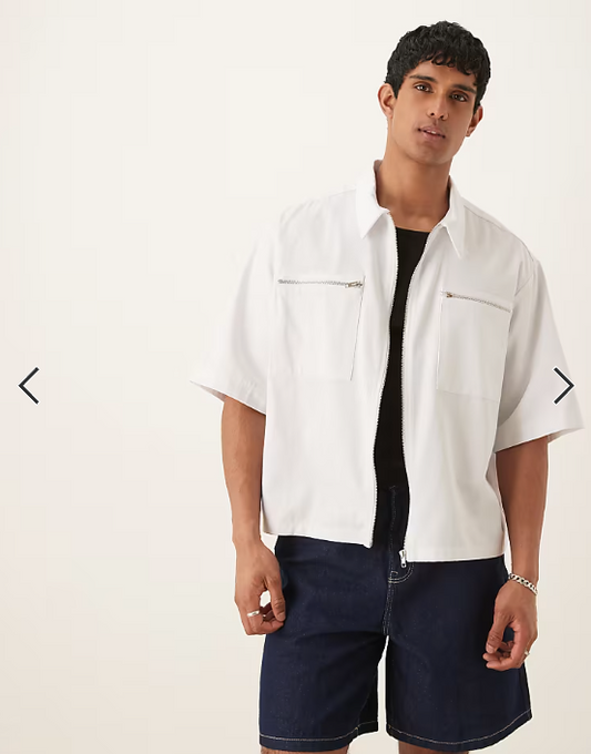 ASOS DESIGN oversized half sleeve shirt with zip pocket detail in white