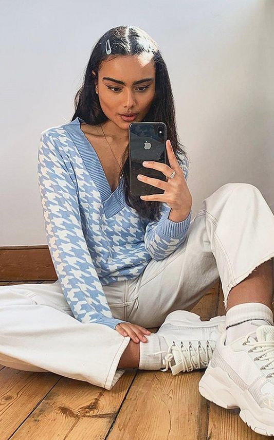 Boohoo Dogtooth Jumper - blue