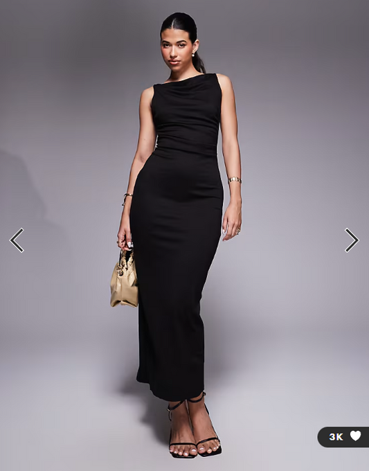 ASOS DESIGN slash neck ponte midi dress with ruched side detail in black