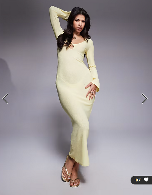 Missyempire beach sheer knit keyhole maxi dress in lemon