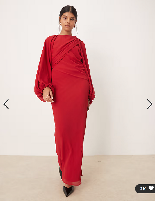 ASOS DESIGN drape front maxi dress with blouson sleeves in red