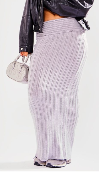 Petite Grey Low Waist Knitted Maxi Skirt