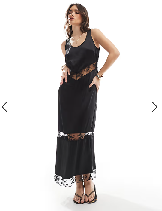 4th & Reckless satin and lace sheer insert maxi dress in black