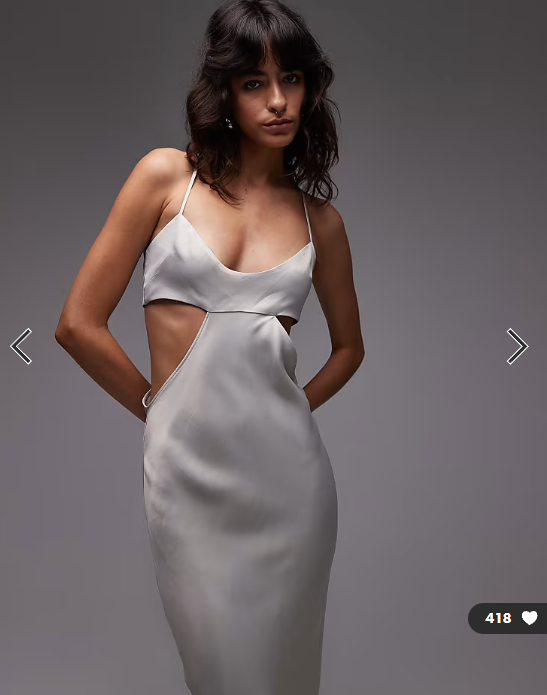 ASOS DESIGN satin cut out maxi dress in grey
