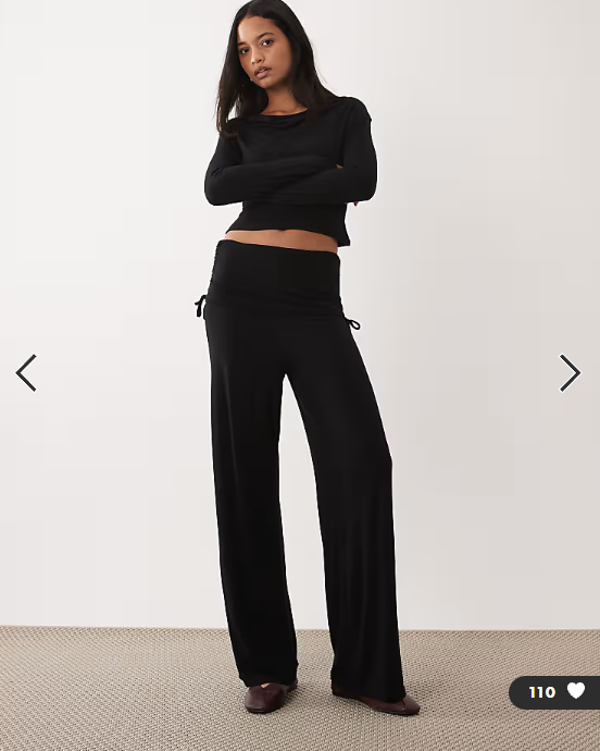 ASOS DESIGN fold back ruched co-ord trousers in black