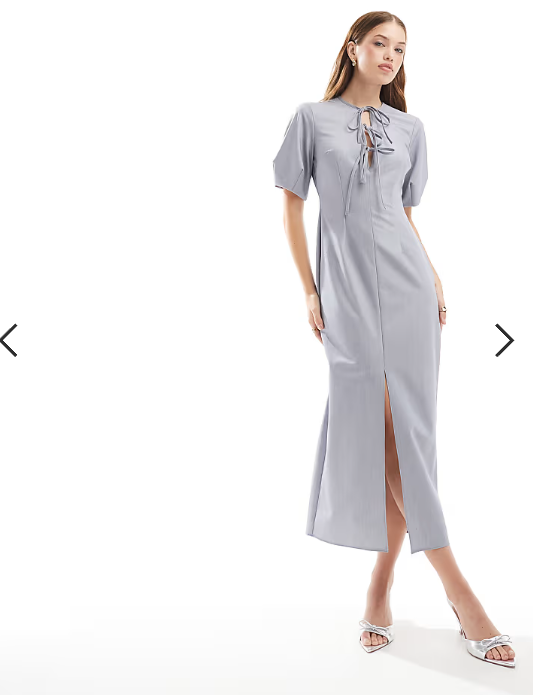 ASOS DESIGN puff sleeve tie front midi dress