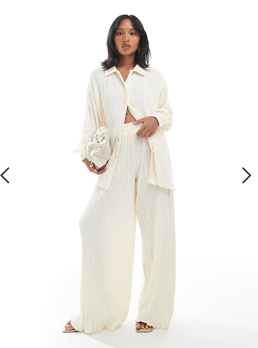 4th & Reckless Petite plisse elasticated waist wide leg trousers co-ord in cream