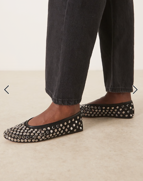 Mango mirrored stud detailing ballet flats in black