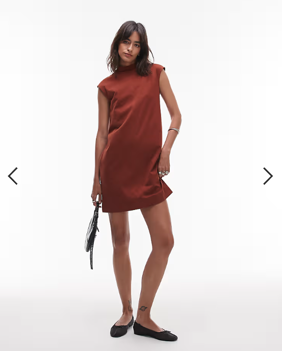 ARKET pure cotton high neck cap sleeve mini dress in rust