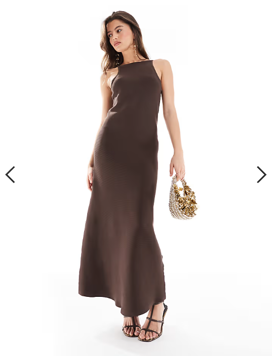 ASOS DESIGN knitted compact strappy midaxi dress in chocolate
