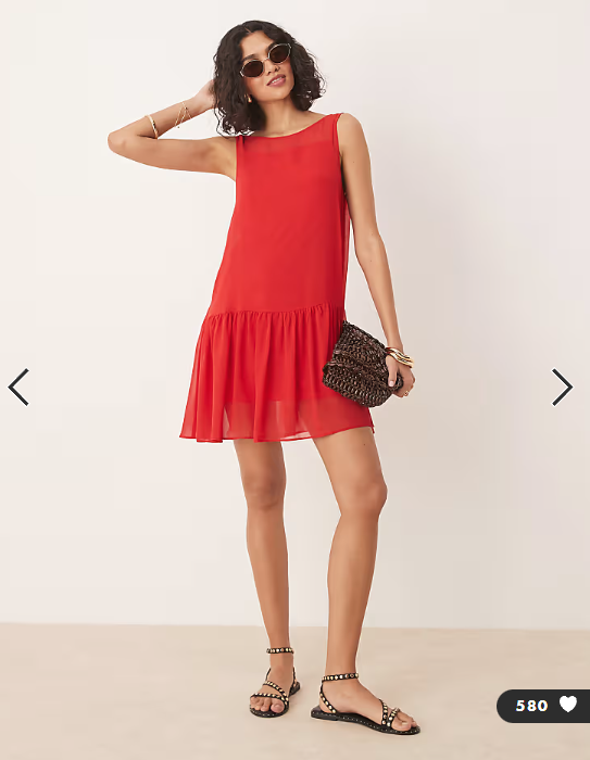 ASOS DESIGN drop waist chiffon mini dress in red