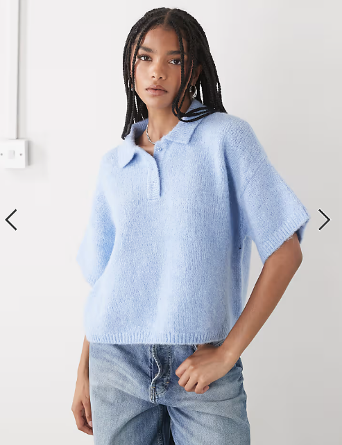 COLLUSION knit short sleeve polo in blue
